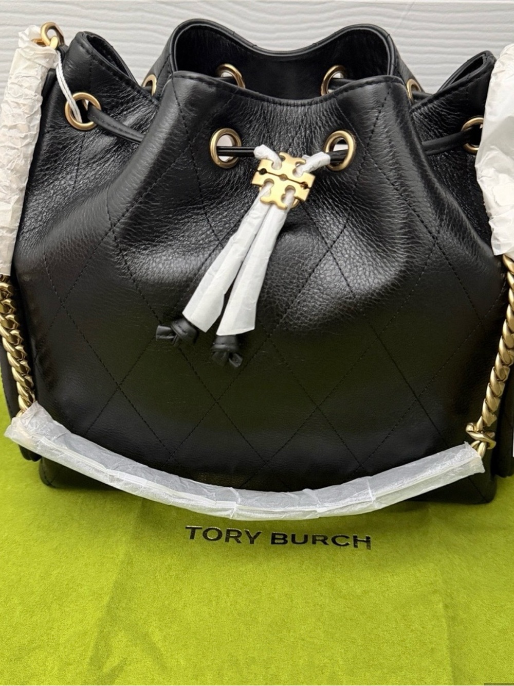 Authentic Tory Burch Charlie Quilted Drawstring Bag Small - Picture 2 of 4